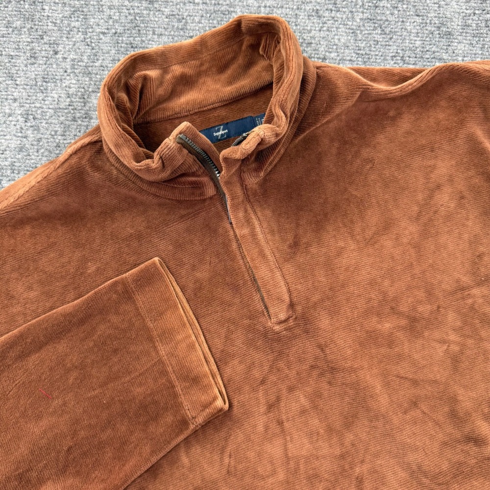 Z Zegna Sport Quarter Zip Pullover Size XL Brown Corduroy Texture Velour Men's